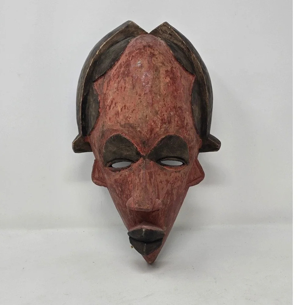 Vtg Tribal art African hand carved wood Punu spirit wall mask primitive rustic‎